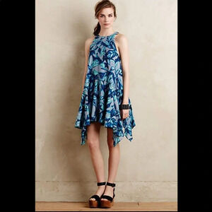 Anthropologie Eva Franco blue floral asym dress